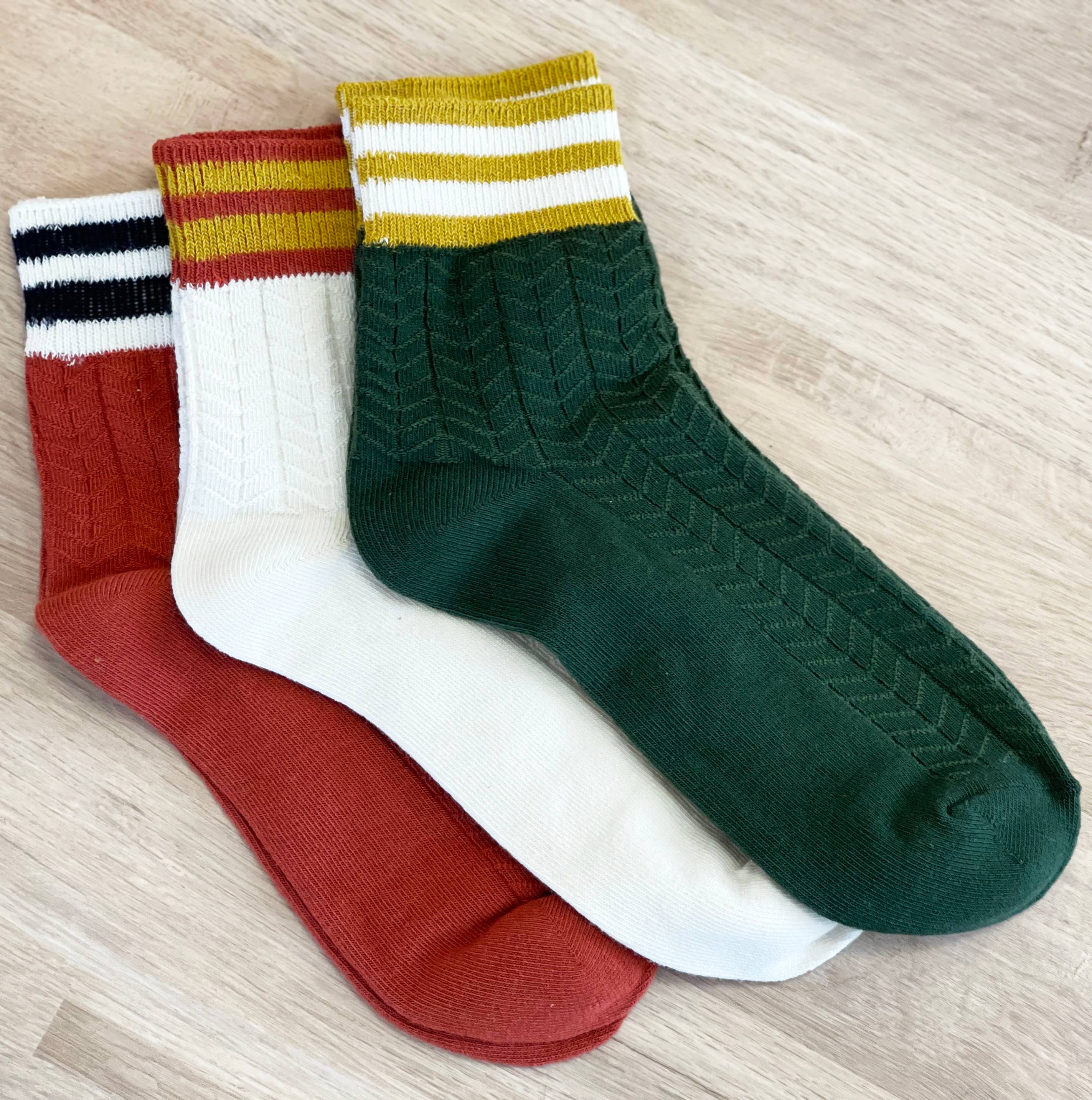 Solesmith - Wholesale Socks - Women's - Set of Three Striped Cuff Varisty Style Socks by Solesmith1