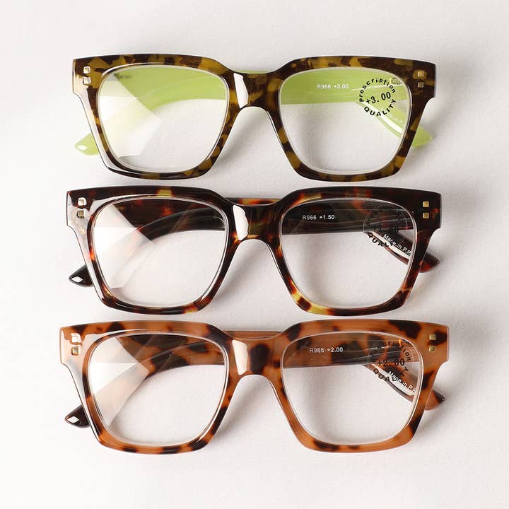 ASSORTED COLORS Leopard Square Glasses Frame Reading Glasses for wholesale on Faire
