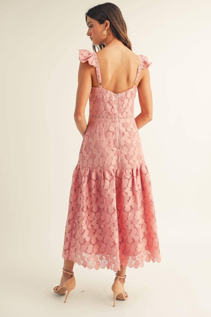 JUST ME - Wholesale Dress - Women's - NOVELTY LACE RUFFLE BOTTOM MIDI DRESS9