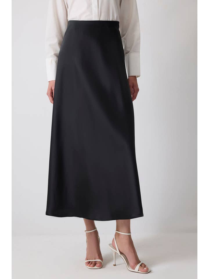 Black BASIC SATIN SKIRT for wholesale on Faire