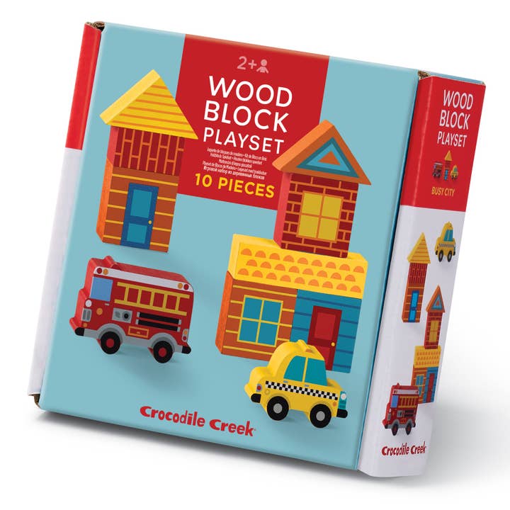 Build & Play Mini Wood Blocks - Busy City for wholesale by Crocodile Creek Inc.