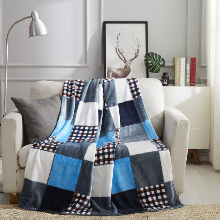 Tache Blue Lake Farmhouse Super Soft Plaid Patchwork Throw Blanket (4024) for wholesale by Tache Home Fashion