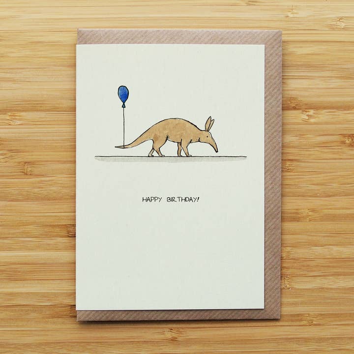 RossJDesigns - Wholesale Birthday Card - Aardvark Birthday Card - Cute - Recycled Card