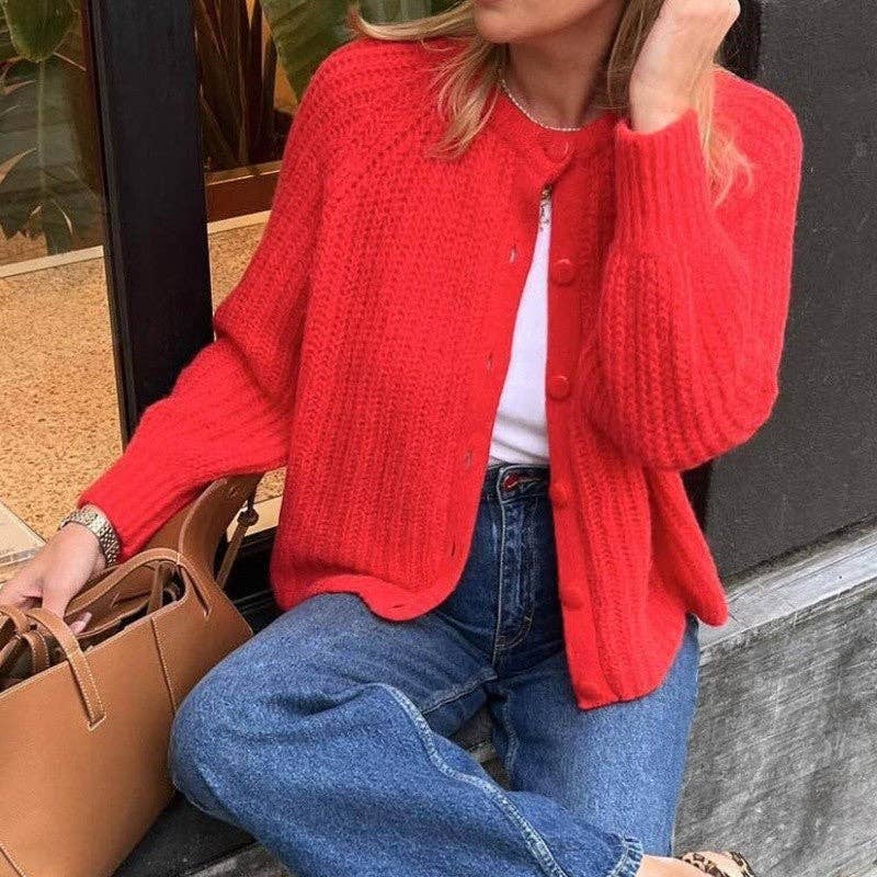 MoodGold - Wholesale Cardigan - Women's - Solid Color Women's Knit Cardigan Long Sleeve Sweater2