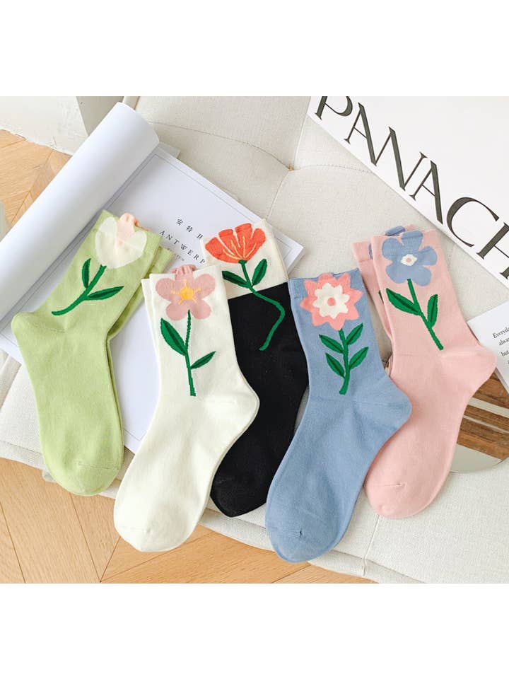 $1,95/par--assorterede 5 par/pakke--1 mønster pr. par--min. 4 pakker 20 par JCS010 3D unikke blomstersokker for engroshandel på Faire14