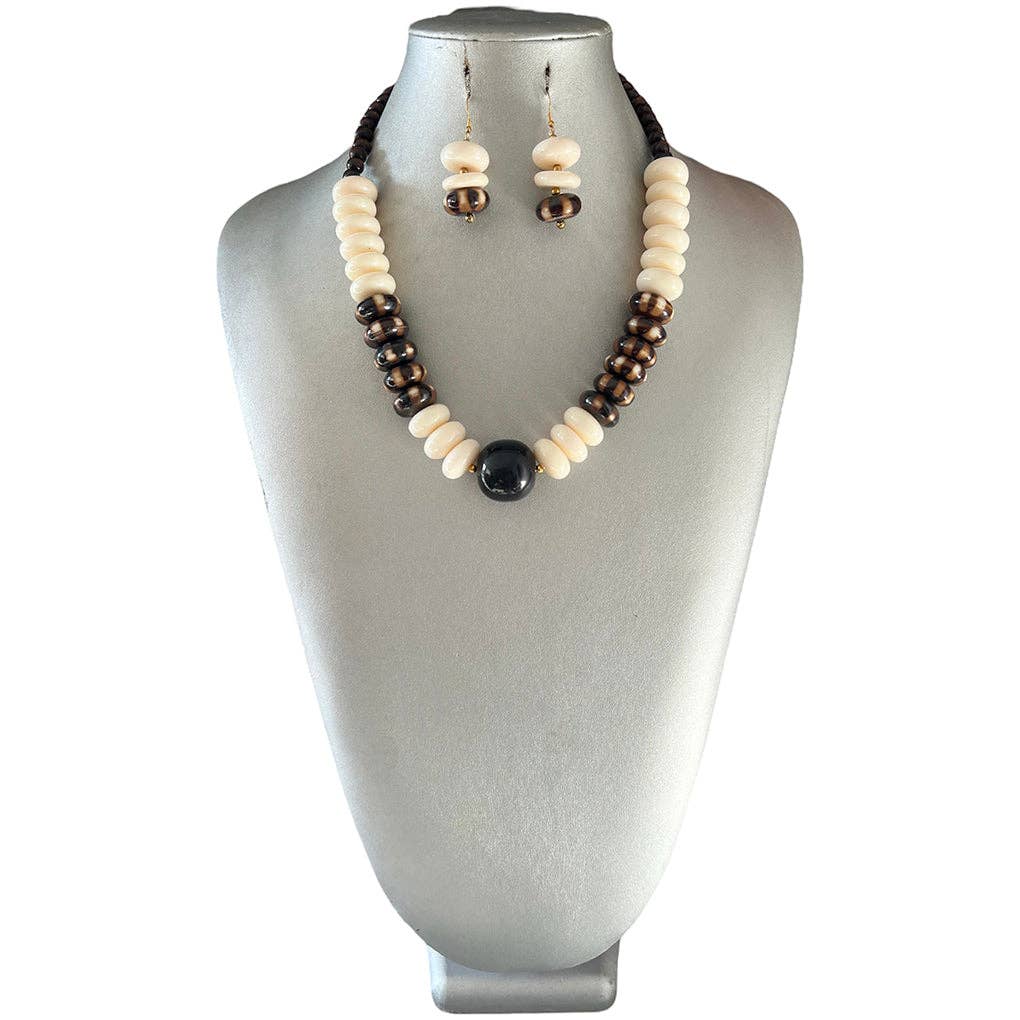 African Stars - Wholesale Jewelry Set - Women's African Style White Brown Beaded Necklace Set0