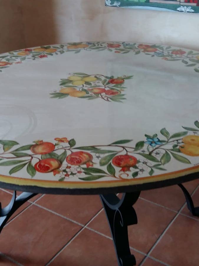 Round Table “Sicilian Citrus Grove” (SG) – Decorated Lava Stone for wholesale by DD Ceramiche Siciliane
