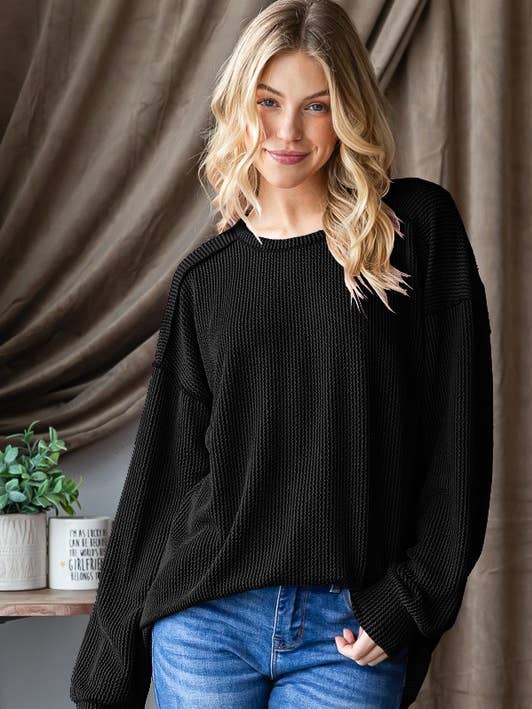 T8476HE10PL TAMANHO GRANDE MANGA COMPRIDA COM NERVURAS URBANAS SÓLIDAS PARA por atacado de Sunday Morning