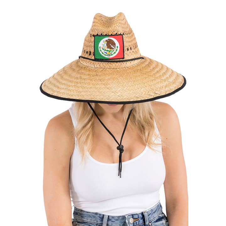 Cap Zone – Engroshandel Stråhat – til kvinder – Mexicansk flag patch livredder hat