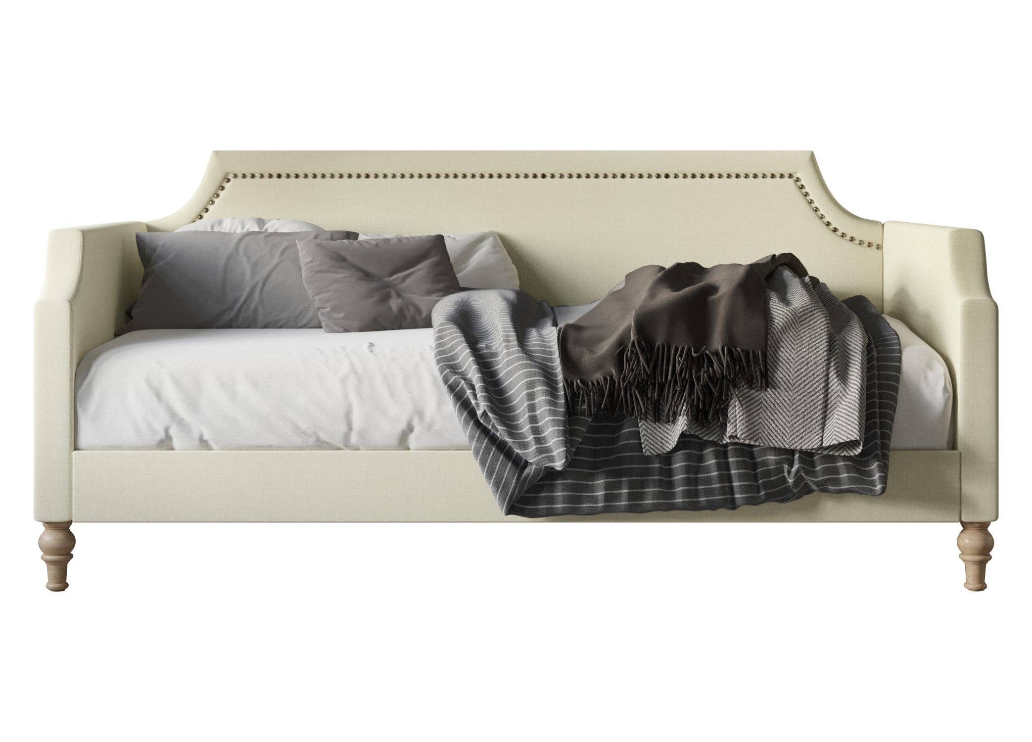 Home Design - Wholesale Day Bed - Pita Upholstered Twin Daybed with Nailhead Trim and Scooped Silhouette, Gray – Adult Living Room, Guest Room, or Bedroom, Easy Assembly7