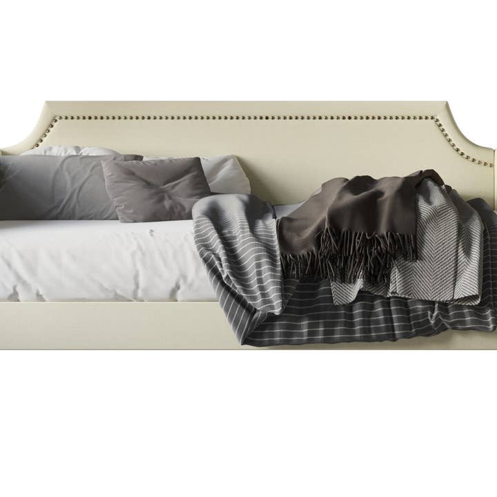 Home Design - Wholesale Day Bed - Pita Upholstered Twin Daybed with Nailhead Trim and Scooped Silhouette, Gray – Adult Living Room, Guest Room, or Bedroom, Easy Assembly7