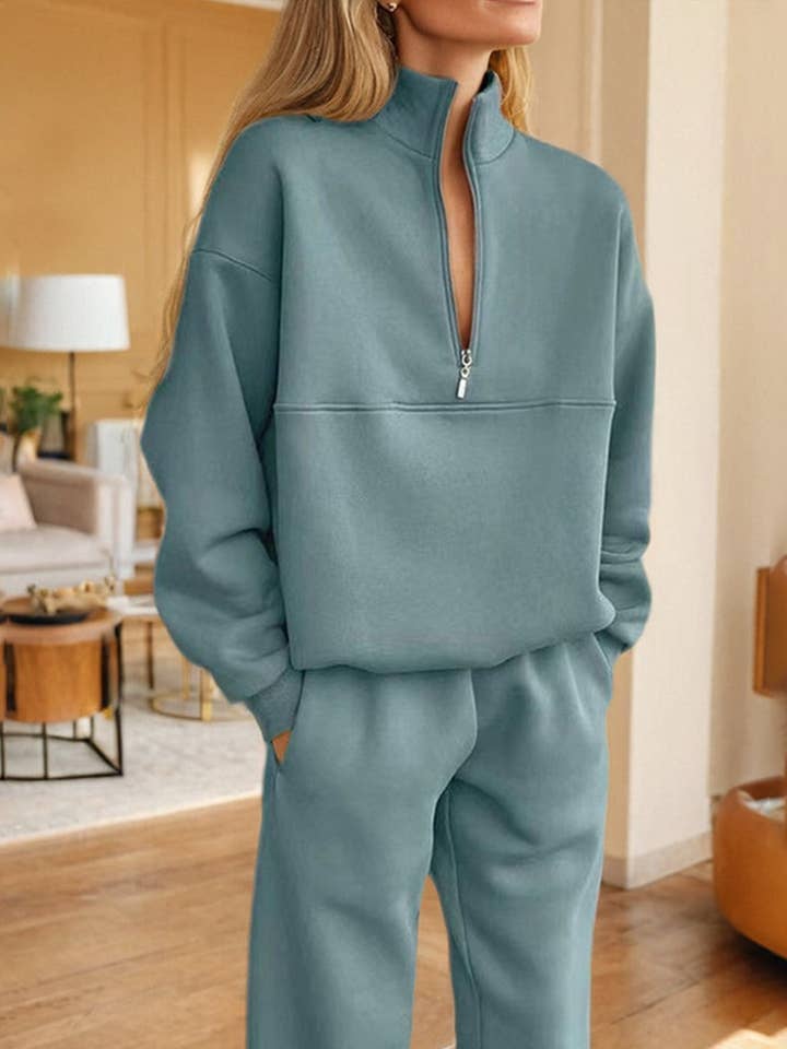 NINEXIS - Wholesale Top & Pant Set (NOT Loungewear) - Women's - CWSTB1207_ZIPPERED SWEATSHIRT AND TROUSERS TWO-PIECE SET