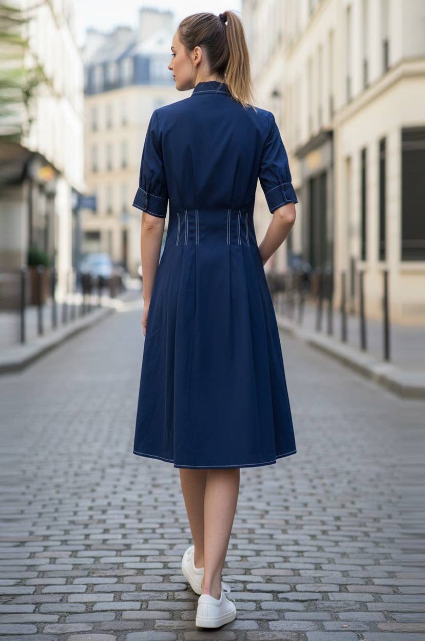 VAVA by Joy Han - Wholesale Dress - Women's - CONTRAST STITCH DETAIL W/SHORT SLEEVE MIDI DRESS6