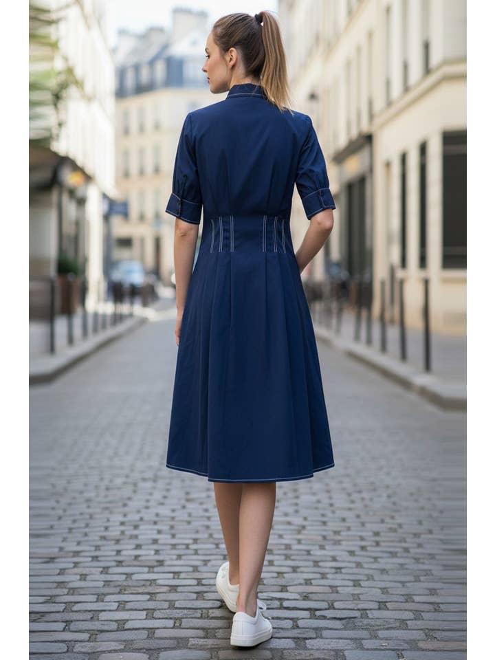 VAVA by Joy Han - Wholesale Dress - Women's - CONTRAST STITCH DETAIL W/SHORT SLEEVE MIDI DRESS6