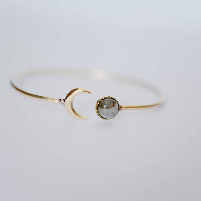 Bella Vita Jewelry - Wholesale Cuff Bracelet - Gemstone Sun and Moon Open Brass Bangle Bracelet