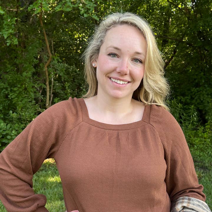 Brown Scoop Neck Waffle Knit Top for wholesale by Anita Marie Apparel