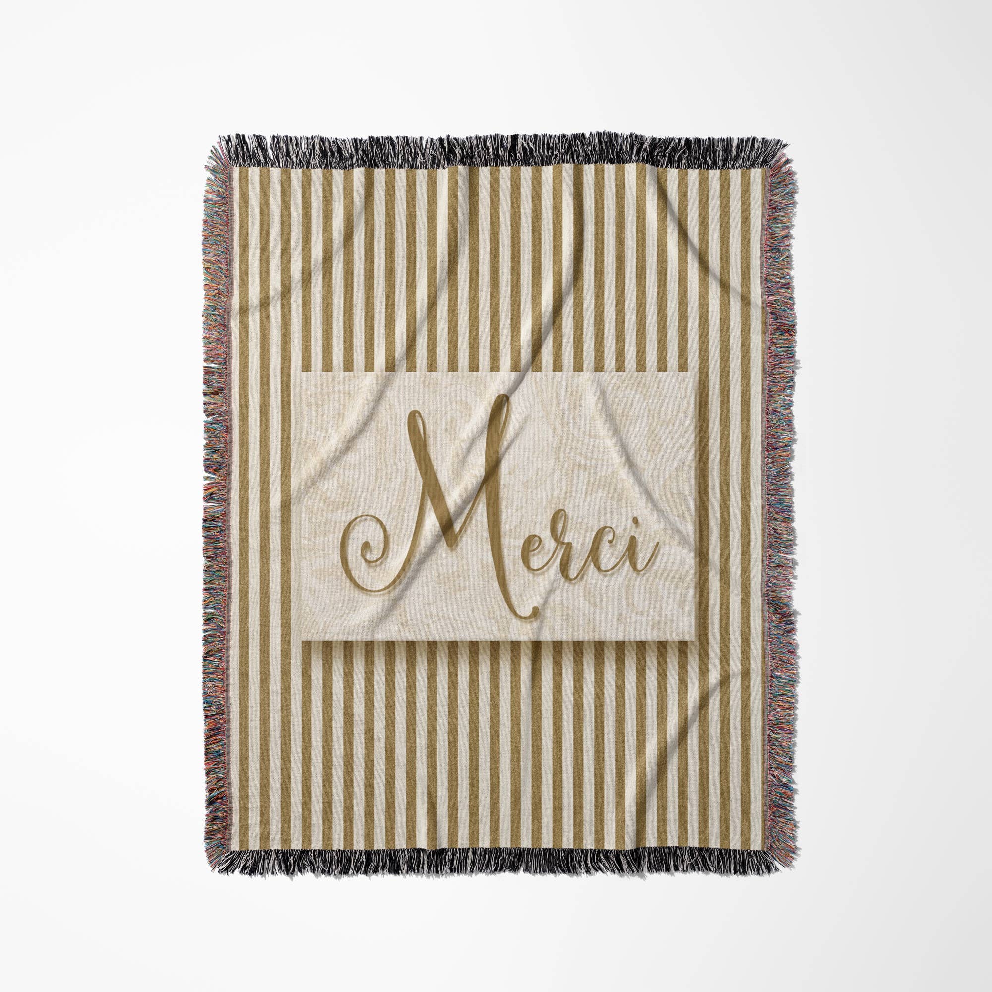 3dRose - Wholesale Throw Blanket - 3dRose, French Language Merci Thank You with Bold Golden Stripes, Blanket0