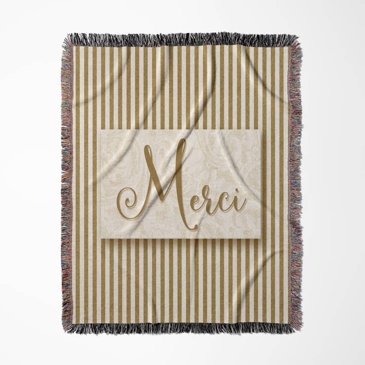 3dRose - Wholesale Throw Blanket - 3dRose, French Language Merci Thank You with Bold Golden Stripes, Blanket0