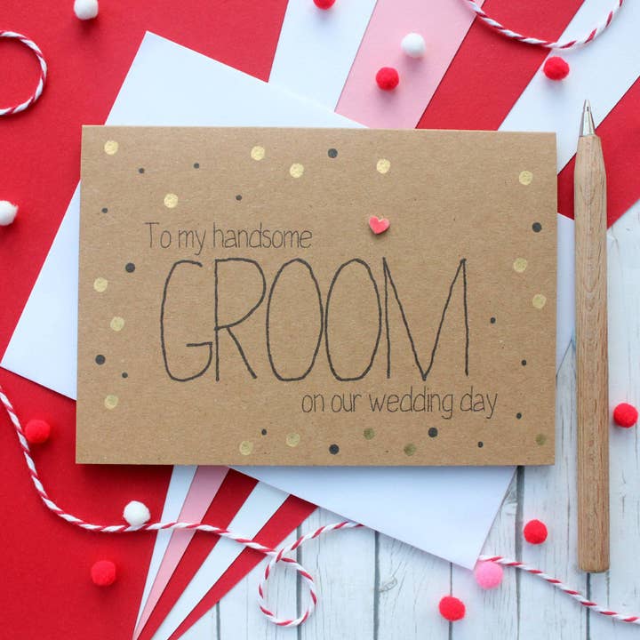 Little Silverleaf – wholesale Wedding card – To My Handsome Groom, Wedding Card with Gold Dots