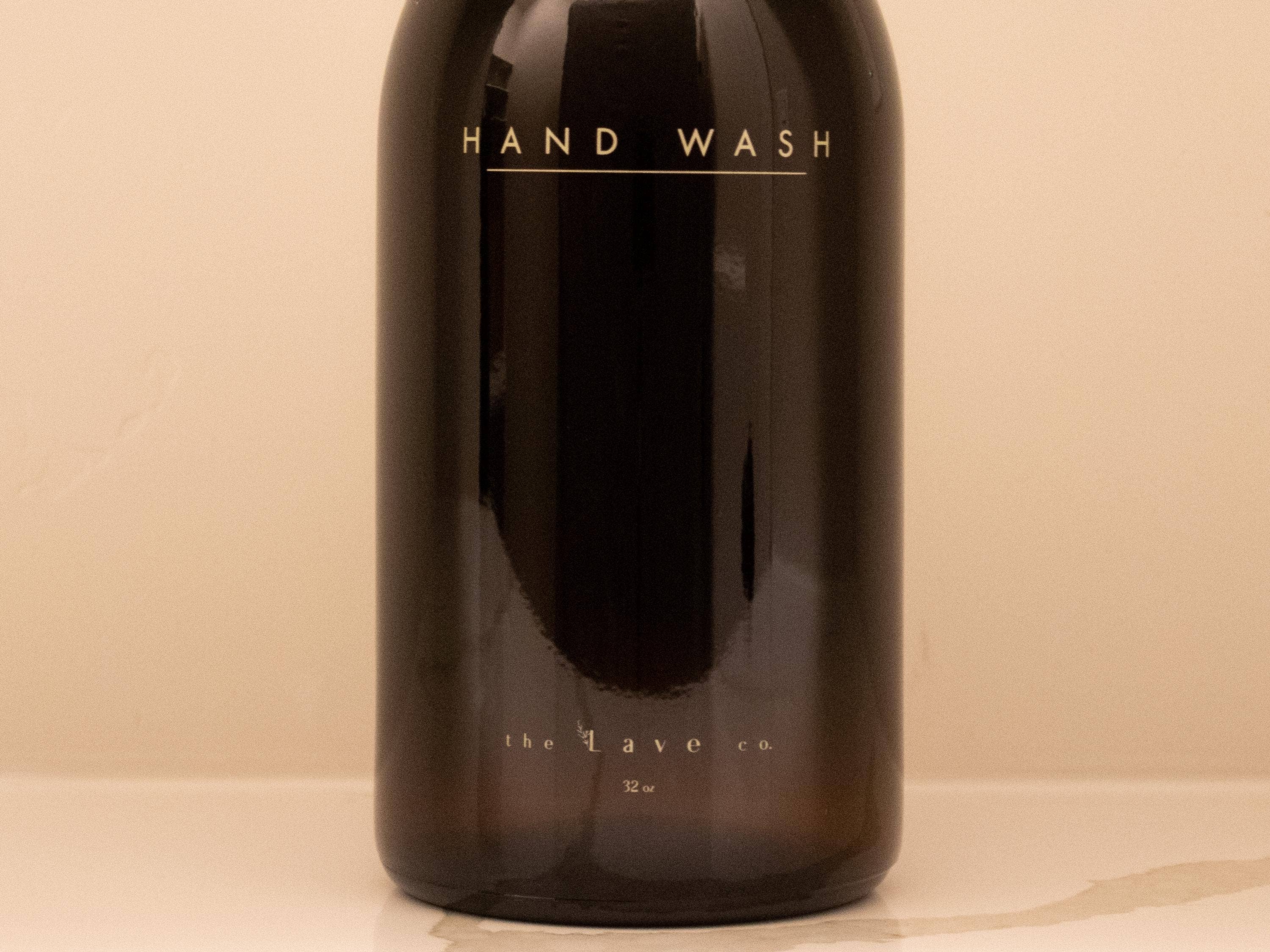 the Lave co - Wholesale Soap Dispenser - 32 oz Amber Glass "Hand Wash" Dispenser w/ Gold Pump8