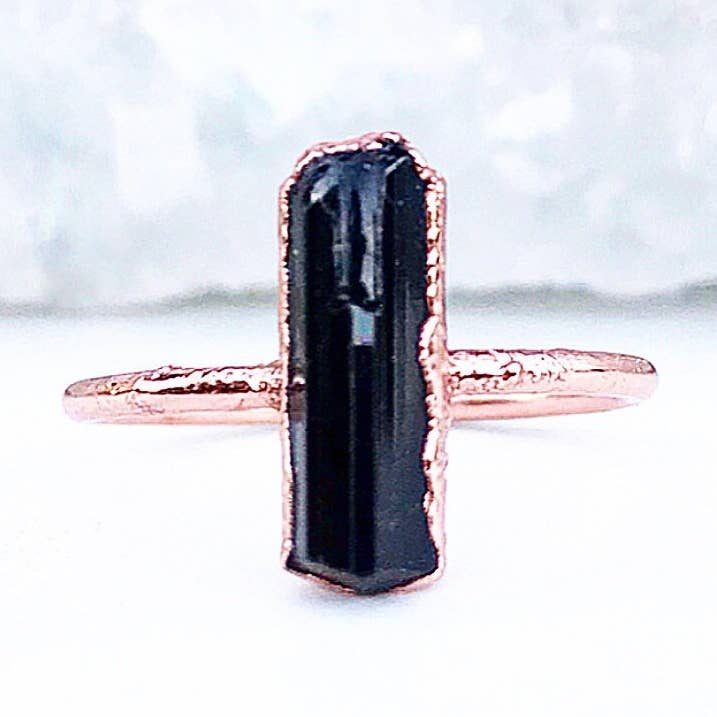 Buddha Blossom Jewels - Venta al por mayor Anillos solitarios - Anillo de barra vertical de turmalina negra0