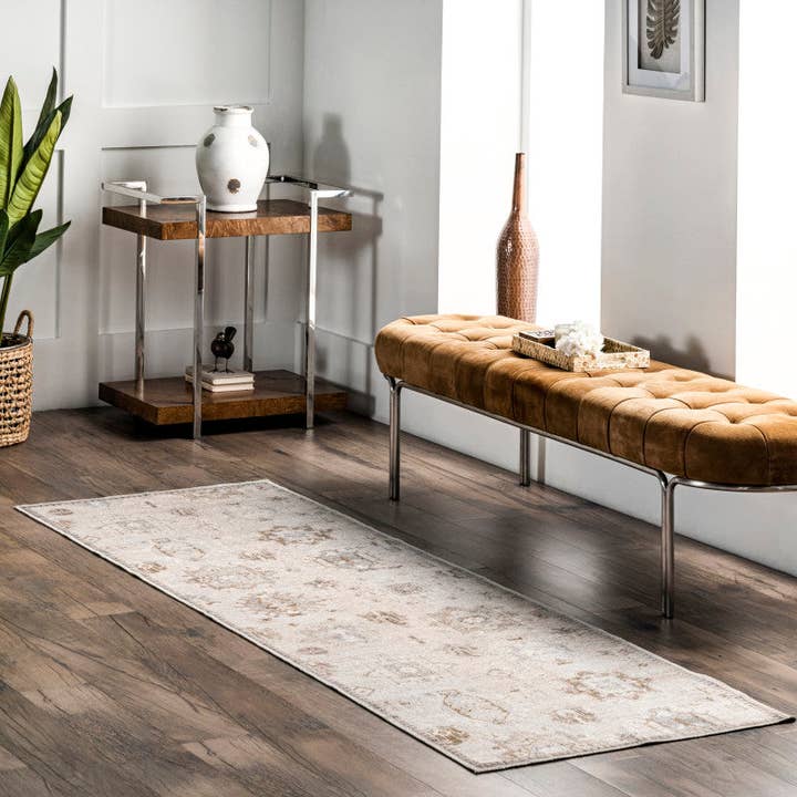 Beige Krystin Distressed Machine Washable Area Rug for wholesale on Faire31