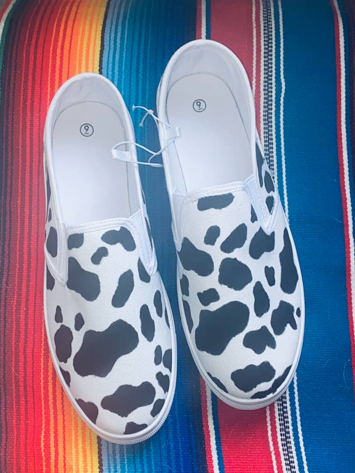 Cow print shoes for wholesale by Big Sky Heritage