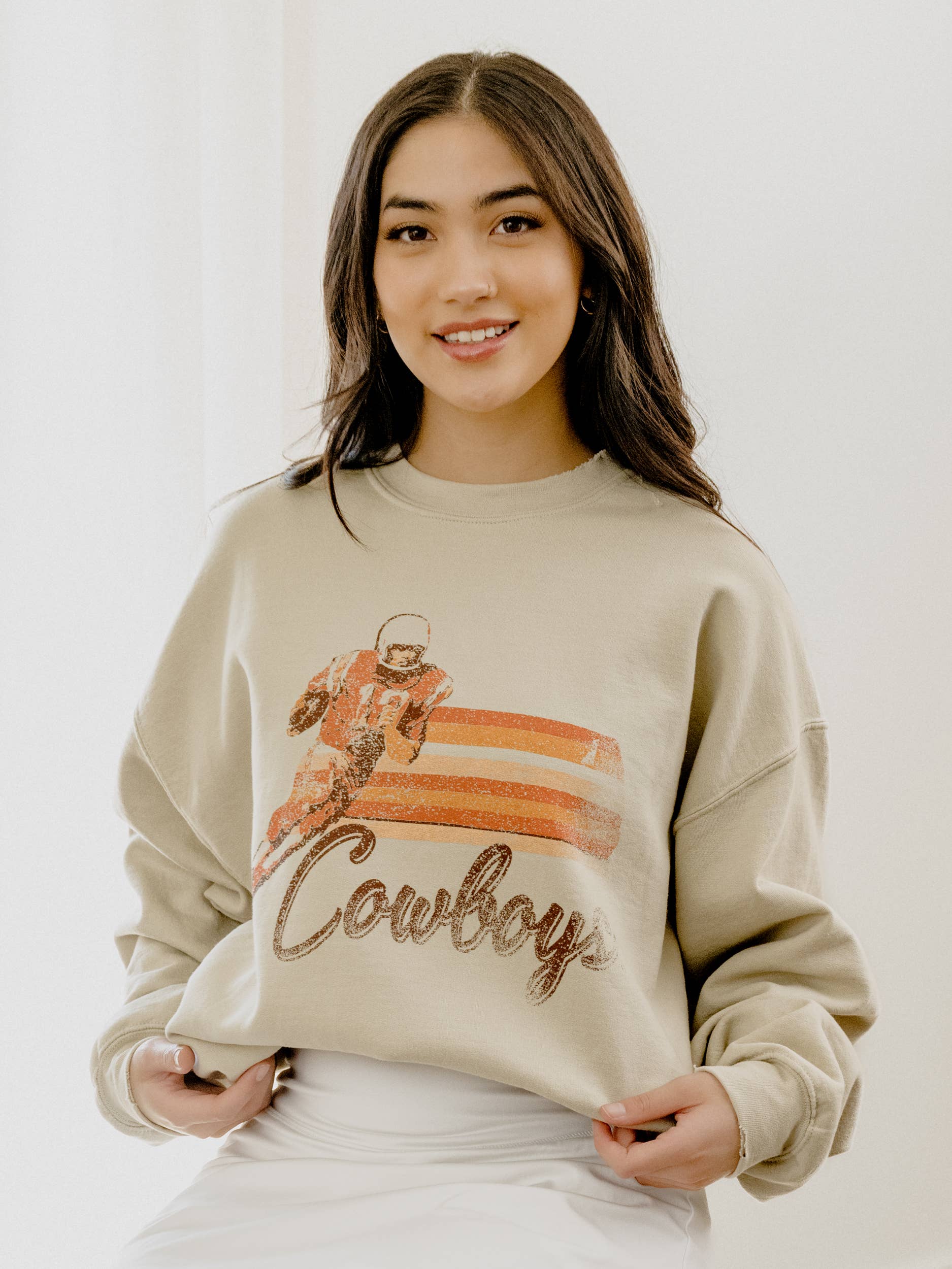 LivyLu - Wholesale Graphic Sweatshirt - Unisex - OSU Oklahoma State Cowboys Mono QB Sand Thrifted Sweatshirt1