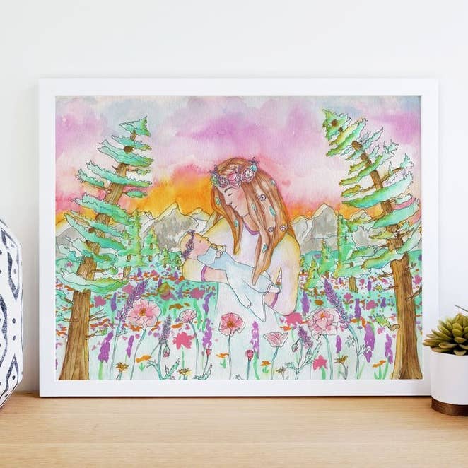 Mother Daughter in a Meadow Print for wholesale by Mary Felker Art and Design