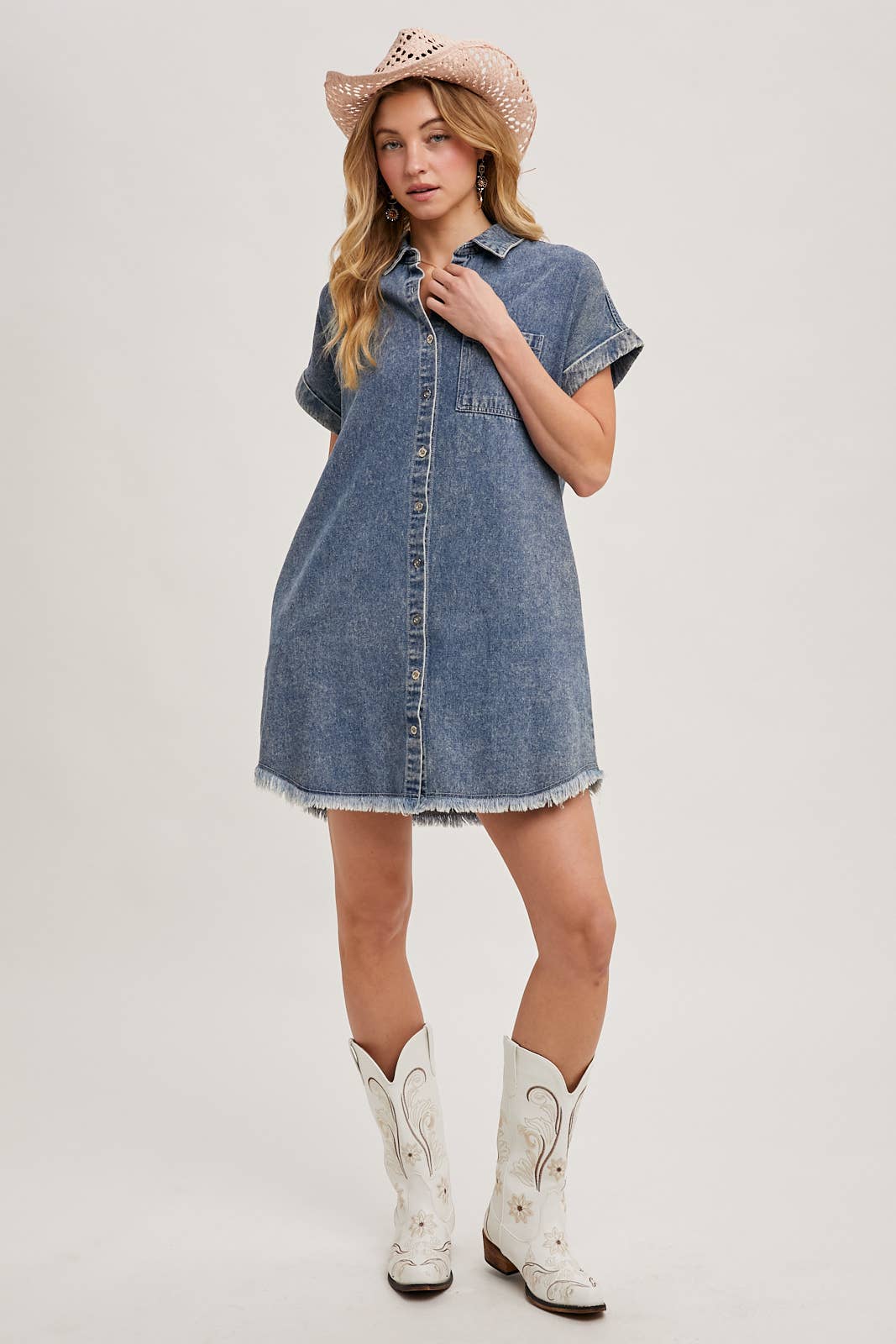 Bluivy - Wholesale Dress - Women's - FRAYED HEM DENIM SHIRT DRESS18