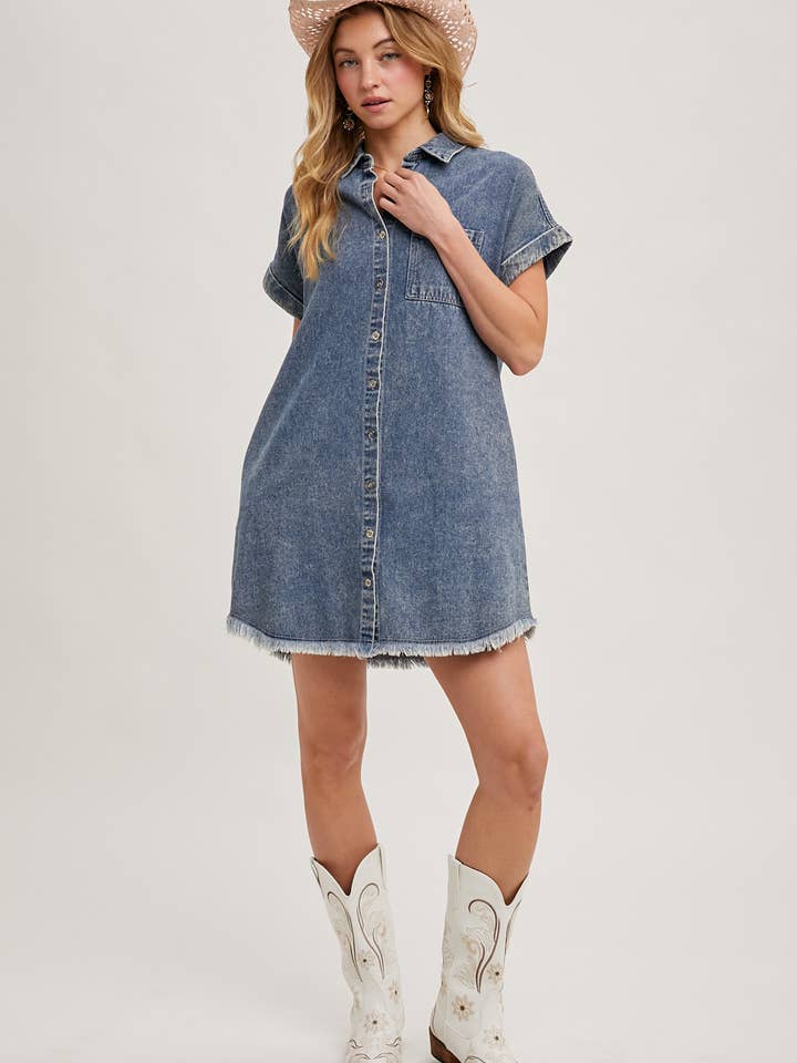 Bluivy - Wholesale Dress - Women's - FRAYED HEM DENIM SHIRT DRESS18