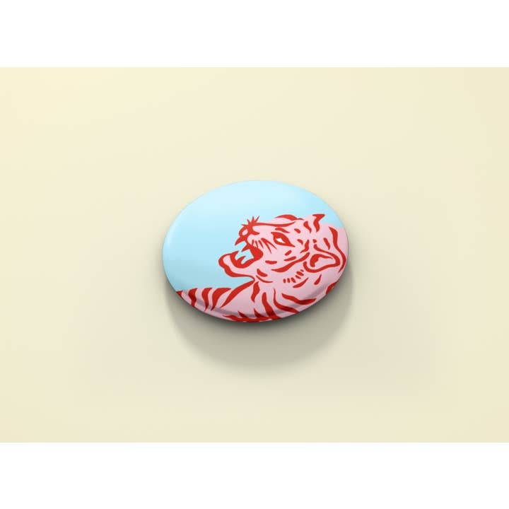 Tiger - Blue Button Badge for wholesale by Betty Ratbag