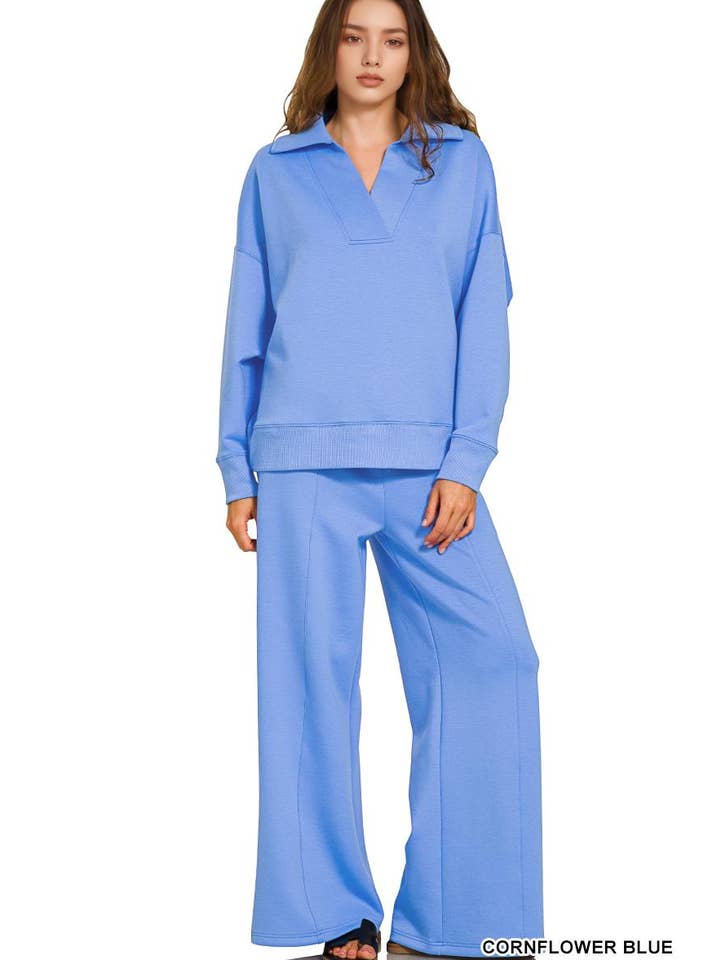 42POPS - Vente Ensemble de vêtements d'intérieur – femme - ,.0909 Ensemble 2 pièces avec pull à col en scuba et pantalon SI-2875516