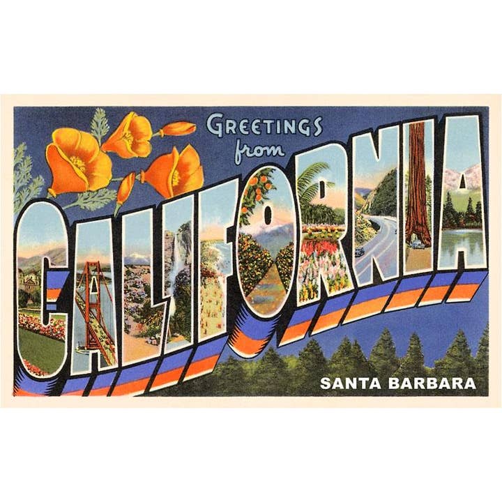 Postcard CA-1256 Greetings from Santa Barbara for wholesale by Found Image Press