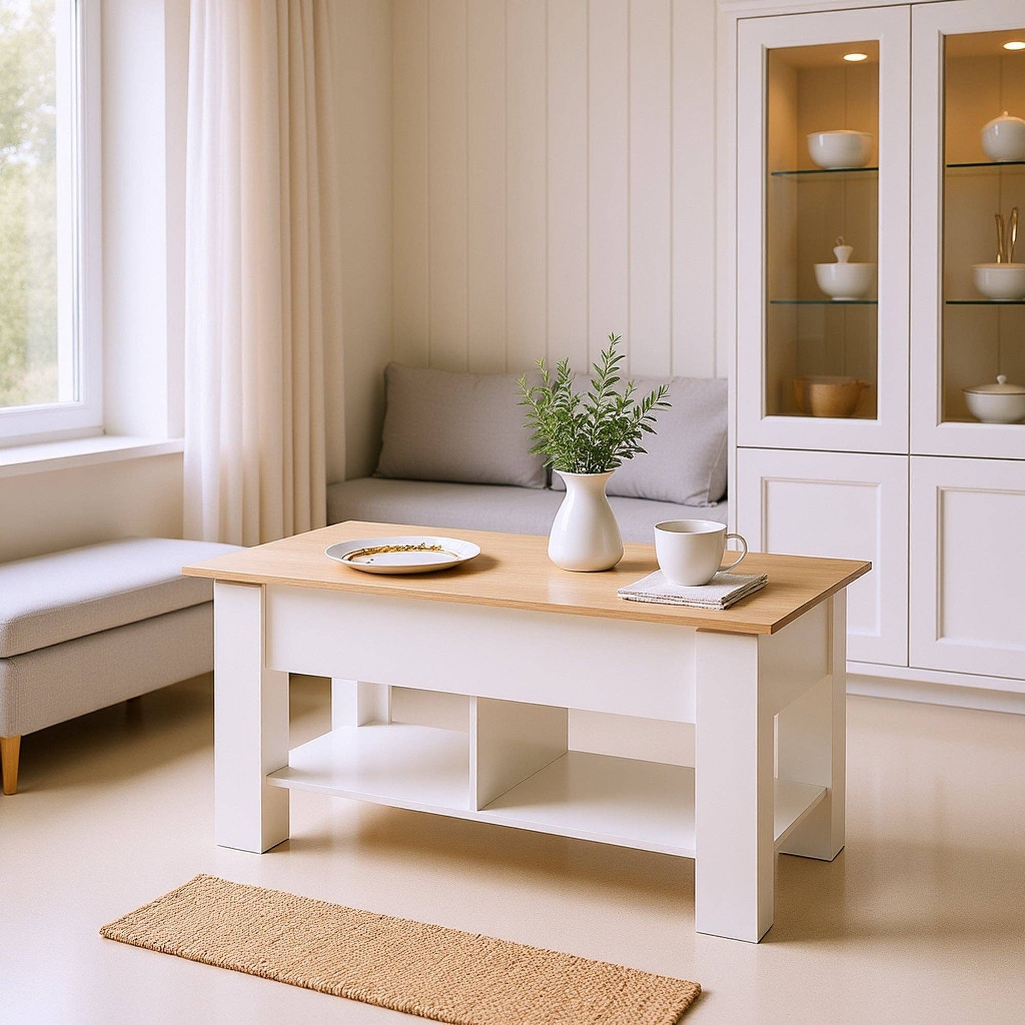 Urban Meuble - Wholesale Side Table - Lift-top coffee table with wood effect and white 96*50 ELOT WHITE OAK 968