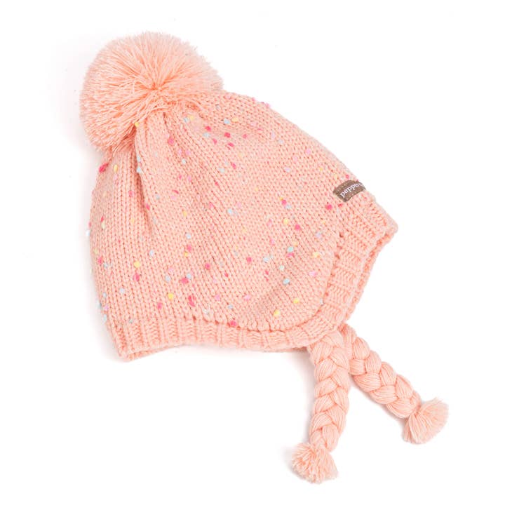 Girls Speckled Knit Winter Hat with Braids - Pink 2-12Y for wholesale by Peppercorn Kids