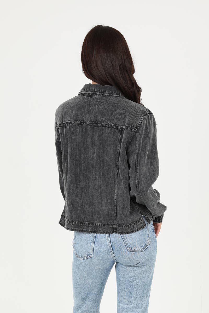 ANGIE - Vente Veste en jean – femme - VESTE EN TENCEL SJB06-ASIS ACID WASH10