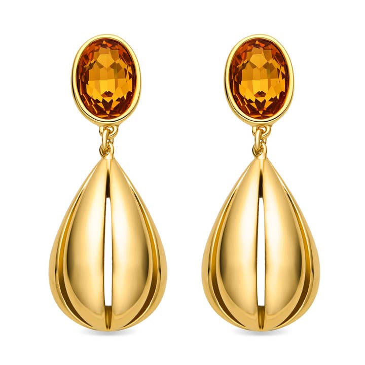 Luxenter øreringe med orange hydrotermisk kvarts belagt med 18k guld - Goneth for engroshandel hos Luxenter