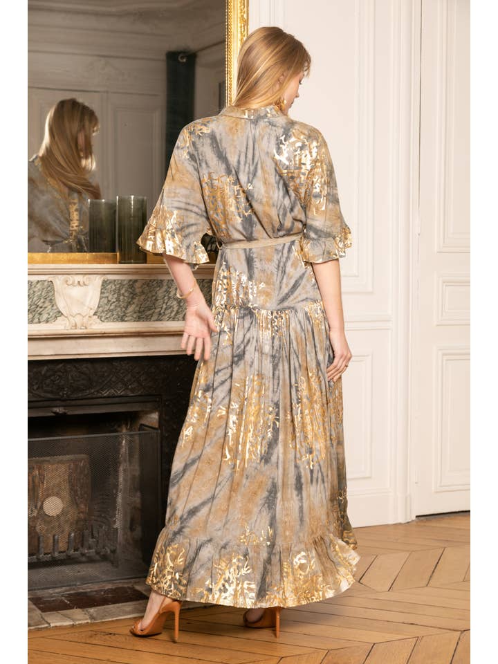 grijs Kimono met goudkleurige print voor groothandel op Faire2