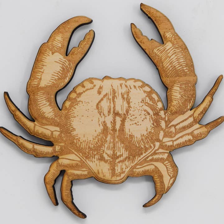 Wood Engraved Crab Magnet for wholesale by Shore Thing Laser Engraving LLC