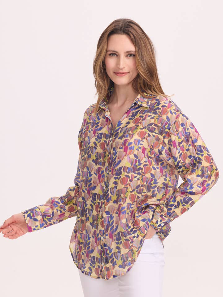 Camisa ligera y fluida con estampados para venta al por mayor de KY CREATION PARIS