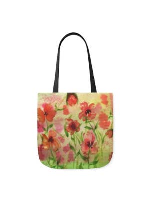 Red floral tote bag for mom, plant mom gift, reusable bag for wholesale by Lone Fir Artisans