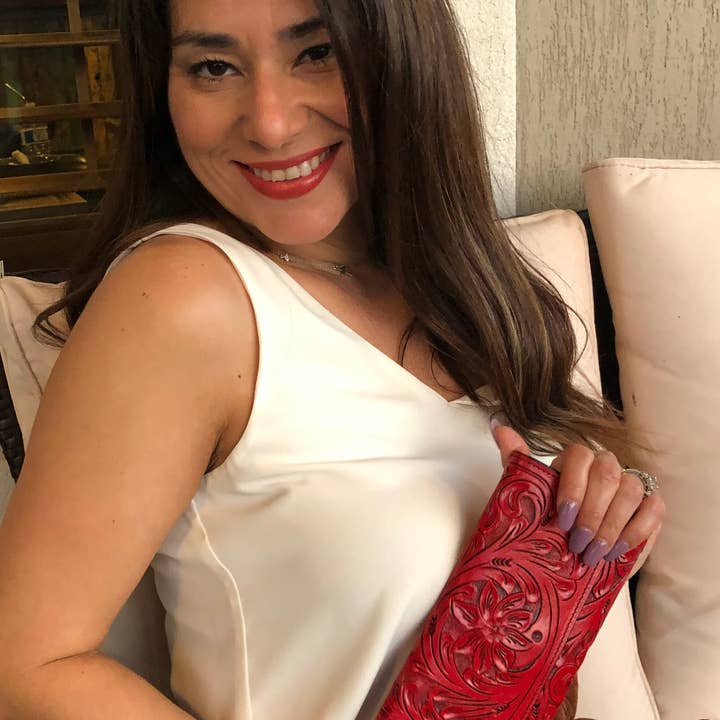 Leather Wallet-Handmade-Tooled-Borssa-Clearance-A07-Red for wholesale by My Amigos Imports