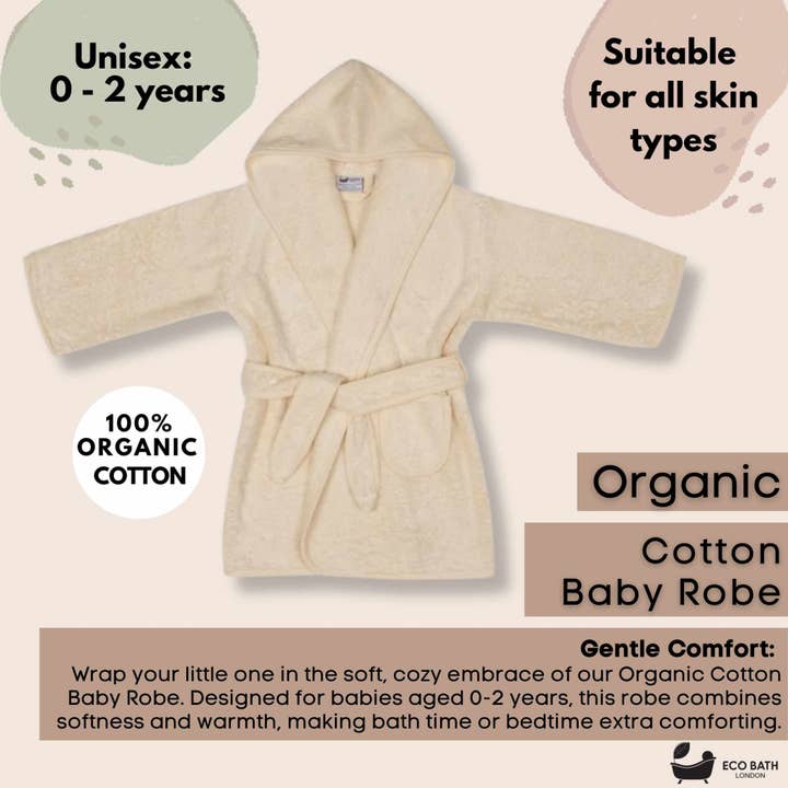 Eco Bath London – wholesale Robe – Kids – Eco Bath London Organic Cotton Baby Robe - Available in Sizes 0-2 Years and 3-5 Years