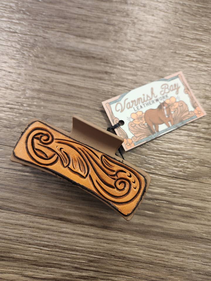 Floral Claw Clip for wholesale by Varnish Bay Leatherwork