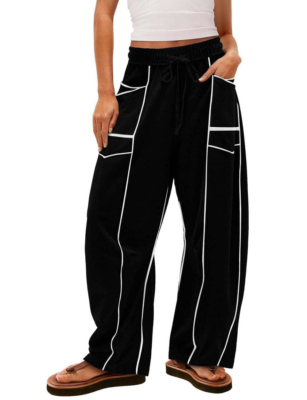 Dipped Shop - Wholesale Pants - Women's - Simple Drawstring Mid-Waist Causal Pants DP25F5470
