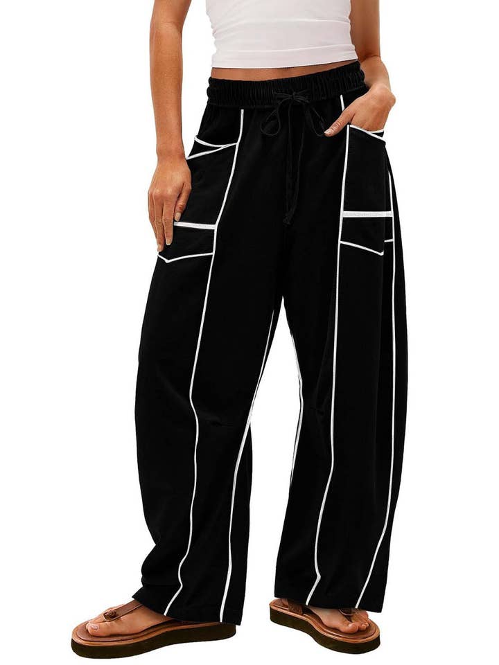 Simple Drawstring Mid-Waist Causal Pants DP25F547 for wholesale by Dipped Shop