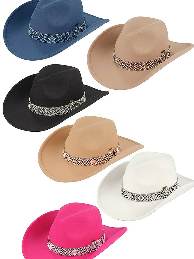 C.C Aztec Beads Trim Vegan Cowboy Hat for wholesale by Hana