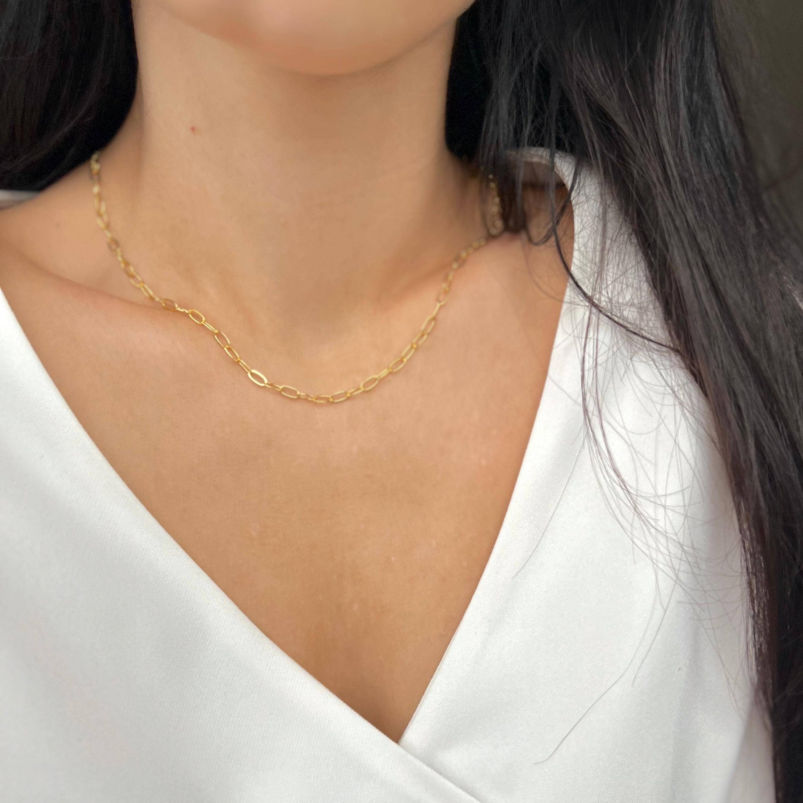 Rossie Jewellery – wholesale Link & chain necklace – 14k Gold Filled Dainty Paperclip Chain Necklace3