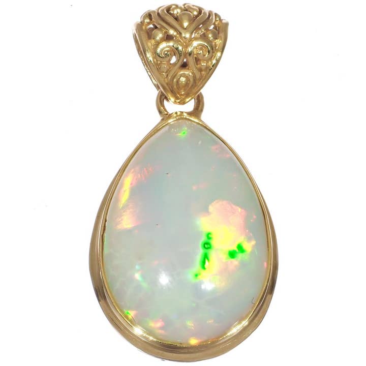 FifiRose - Wholesale Pendant/Charm Necklace - vermeil gold plated 925 silver large white ethiopian opal pendant, 1 3/8"3